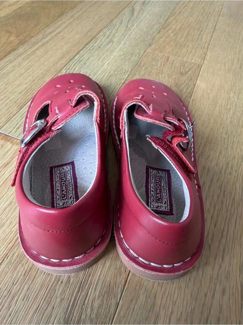 L'Amour Red Leather Mary Jane Shoes for Kids